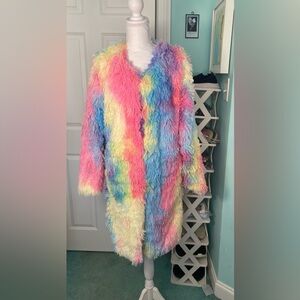 Bright Tie Dye Faux Fur Coat